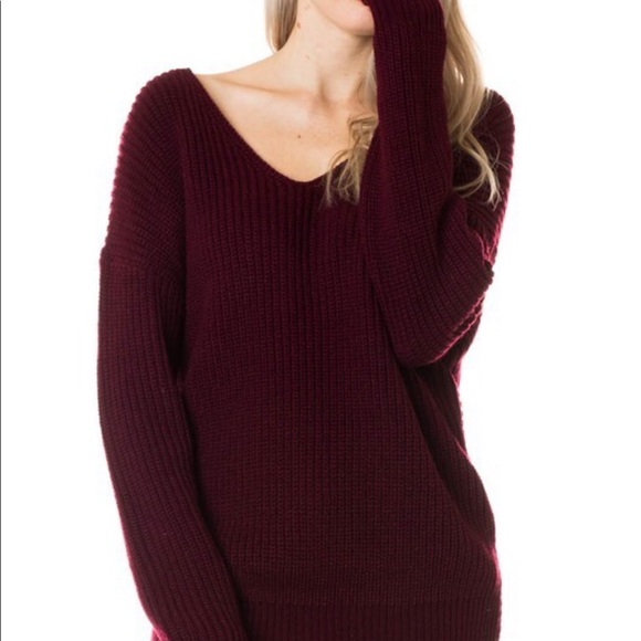 Last 1🍂 V-Neck Twisted Back Sweater-Wine 🍂 - Picture 4 of 4
